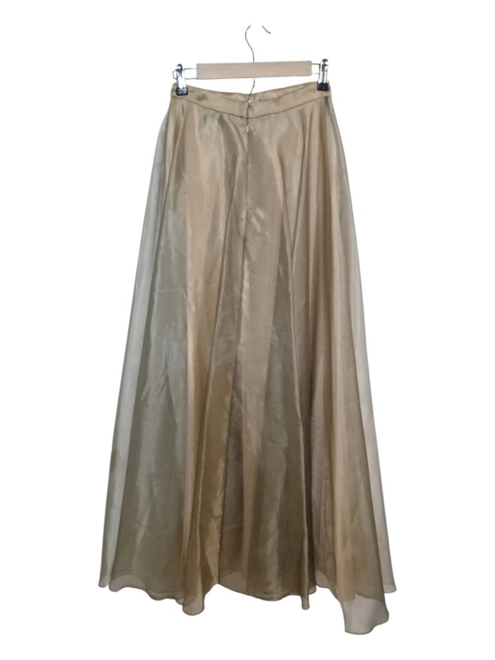 Michael Angelo Gold Celadon Green Metallic Sheer Voile Maxi Skirt Size 6 - Picture 4 of 6